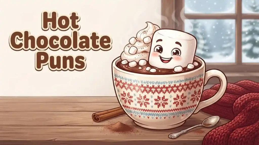 Funny marshmallow enjoying hot chocolate