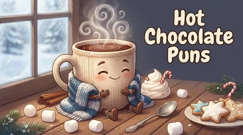 Cozy hot chocolate character with marshmallows