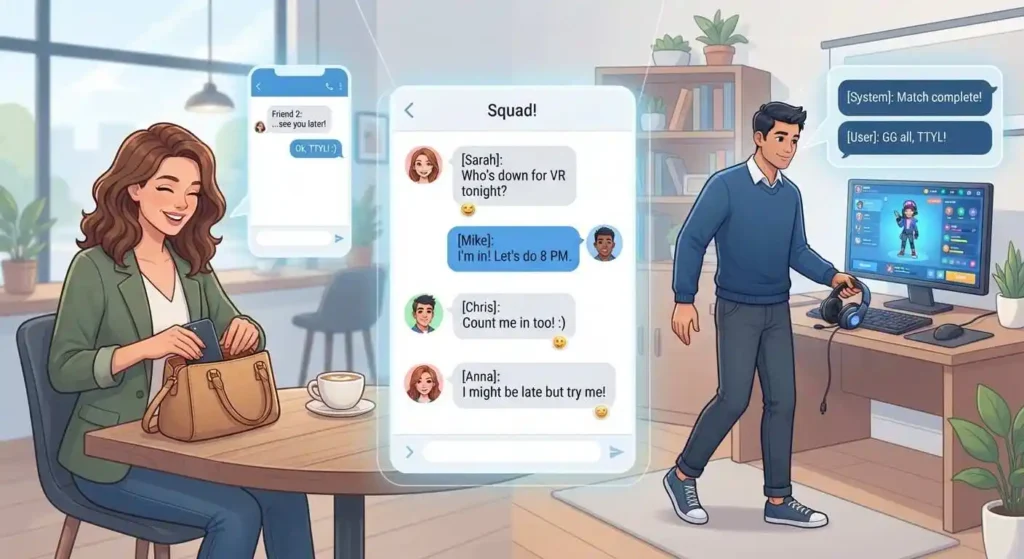 Examples of TTYL used in texts, group chats, and online gaming conversations

Caption:
