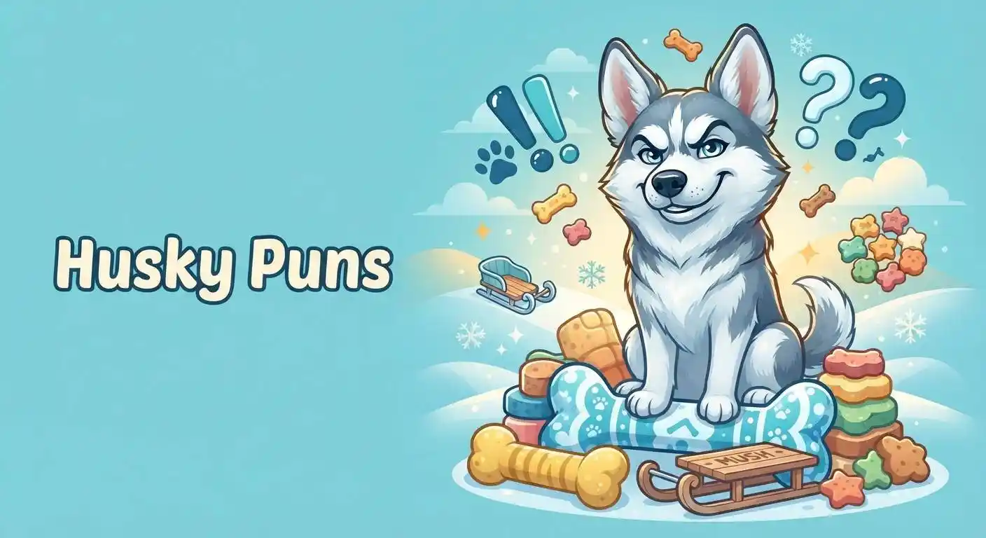 Funny husky surrounded by playful props