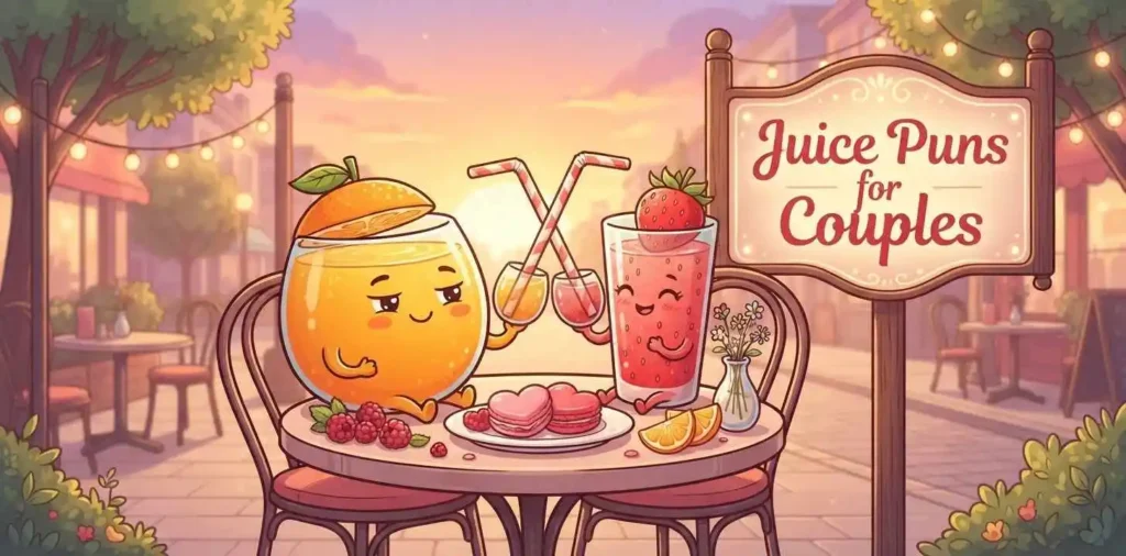 Cute juice couple sharing drink