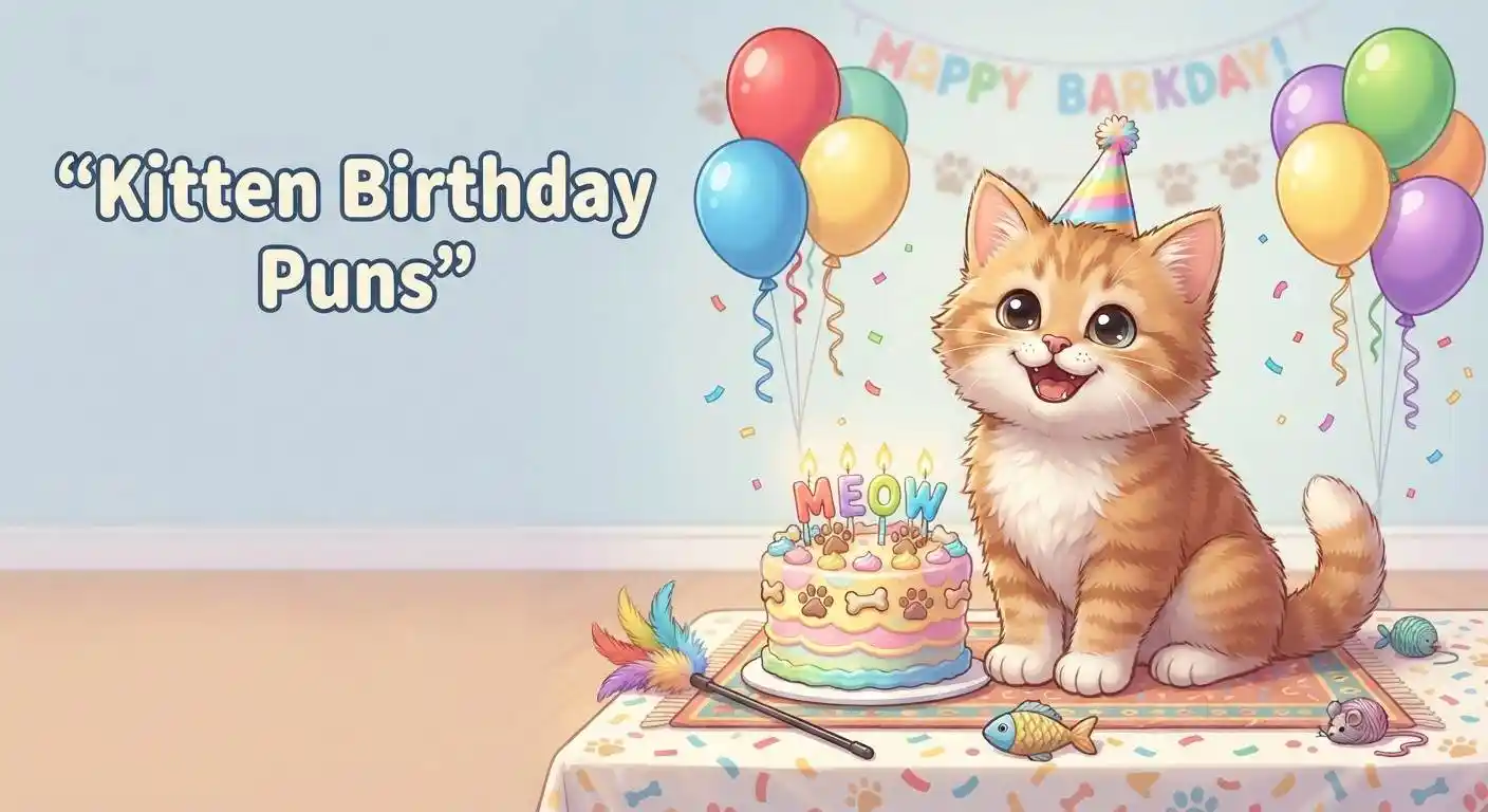 Cute kitten celebrating birthday with cake