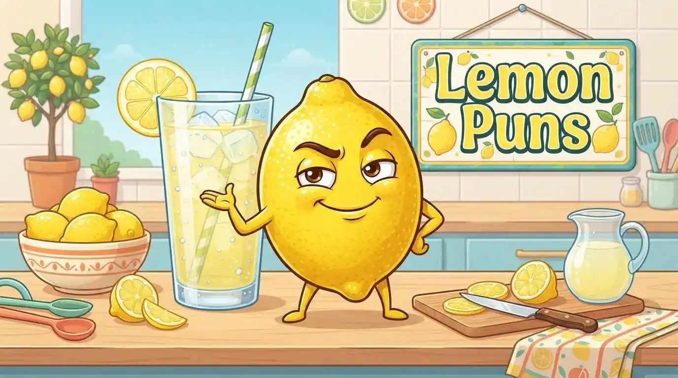 Funny cartoon lemon making puns