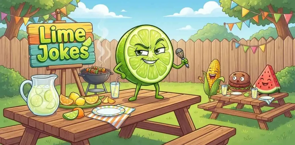 Funny cartoon lime telling jokes