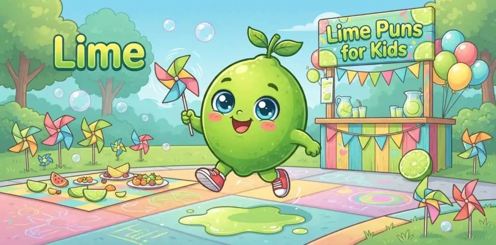 Cute lime character entertaining children