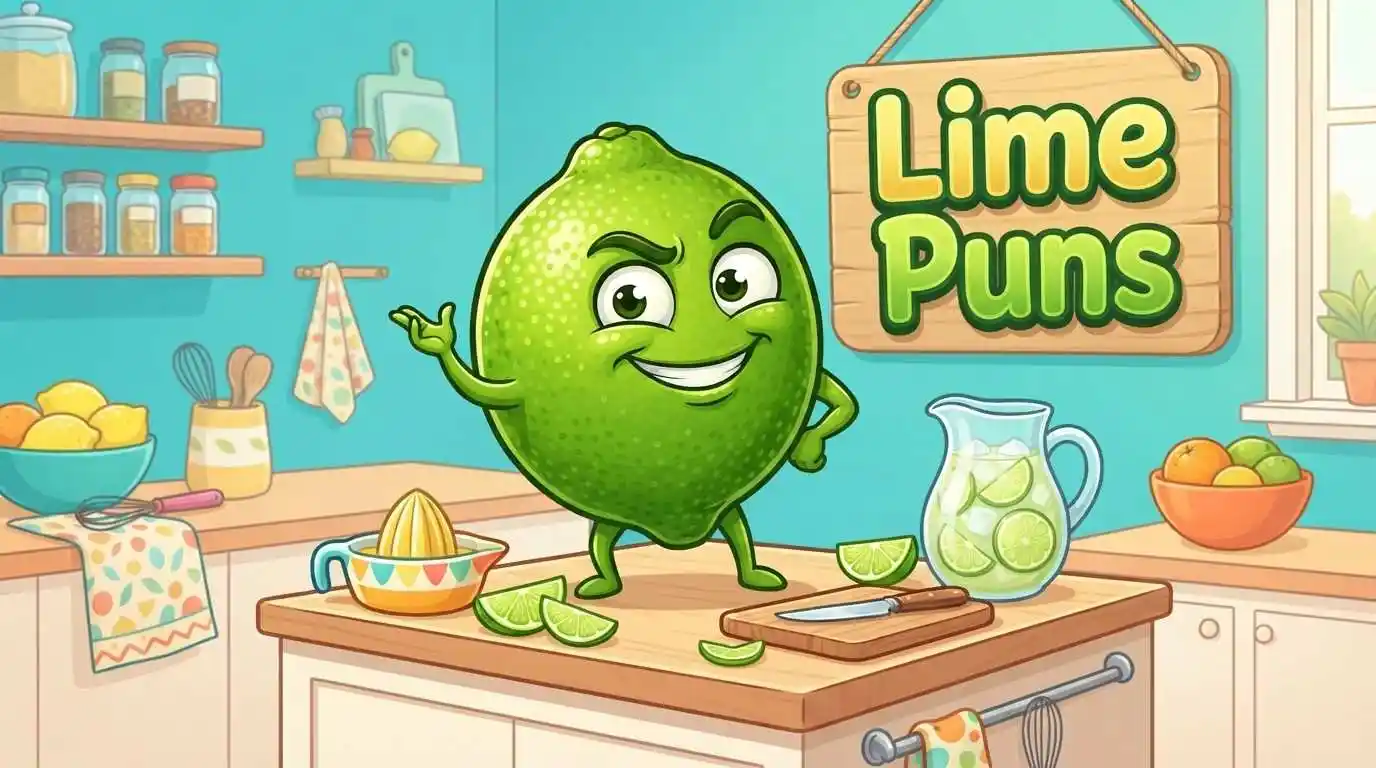 Funny lime character making puns