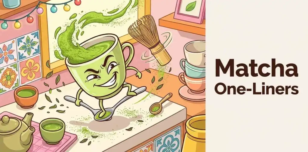 Playful matcha making funny pose