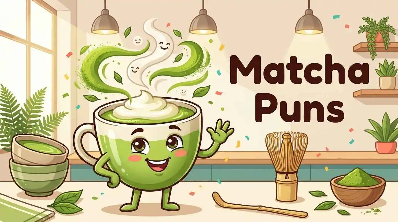 Funny matcha cup smiling brightly