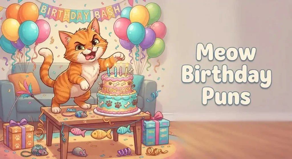 Playful cat enjoying birthday party