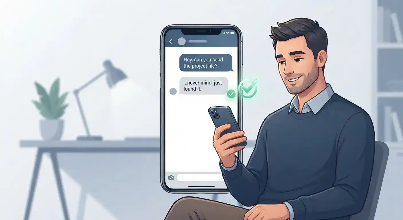 Adult using a smartphone to dismiss a previous request after finding the answer.
