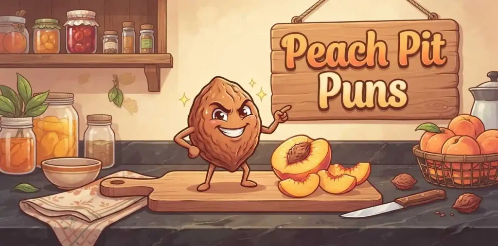 Funny cartoon peach pit character