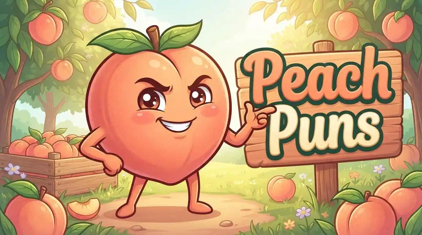 Funny cartoon peach character smiling