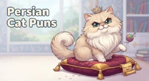 Fluffy Persian cat pun illustration