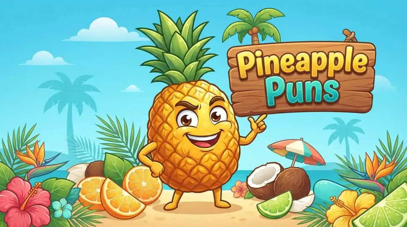 Funny cartoon pineapple character smiling