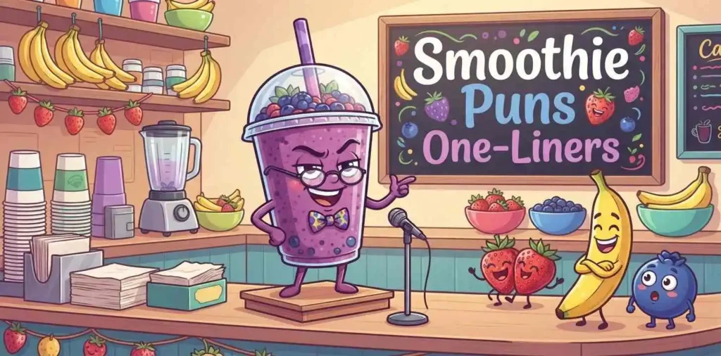 Funny smoothie cartoon at cafe