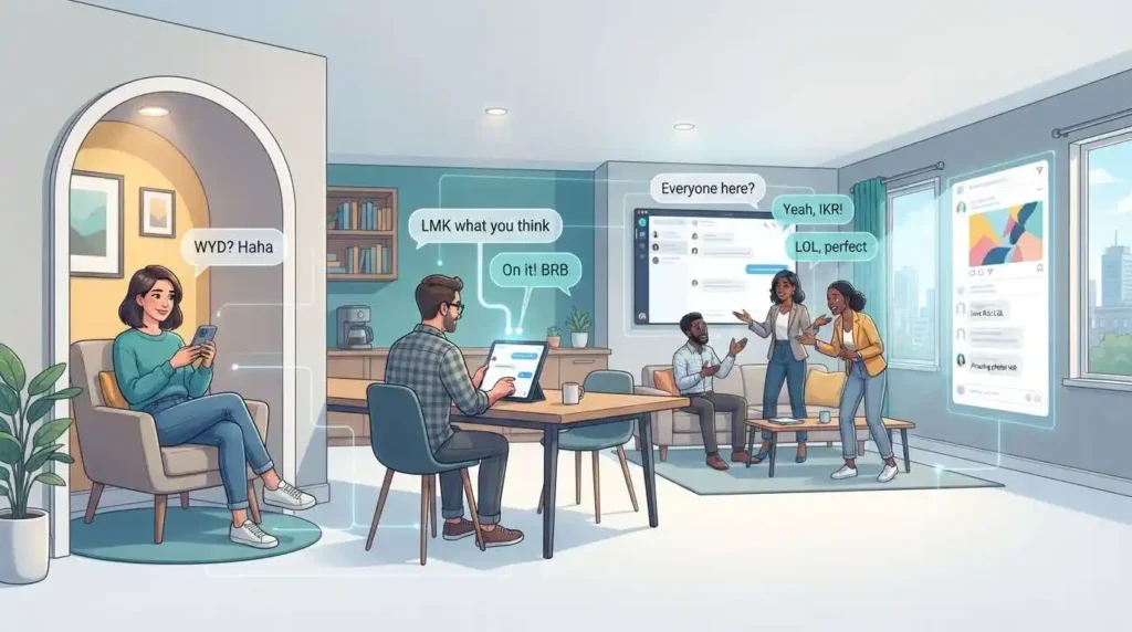 Adults using conversation abbreviations in text messages, DMs, group chats, and social media comments
