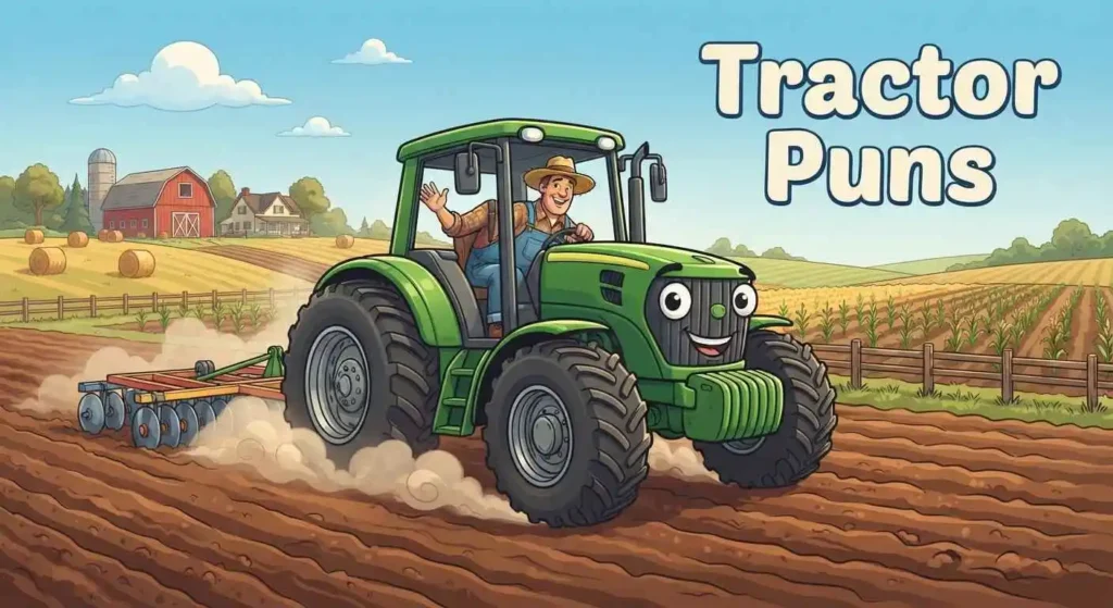 Funny tractor working across a farm field