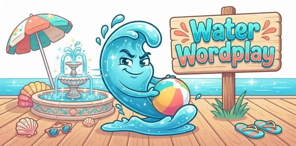Playful water wordplay scene