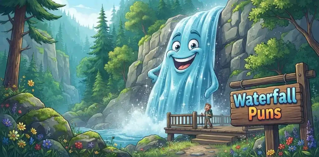 Funny character near waterfall