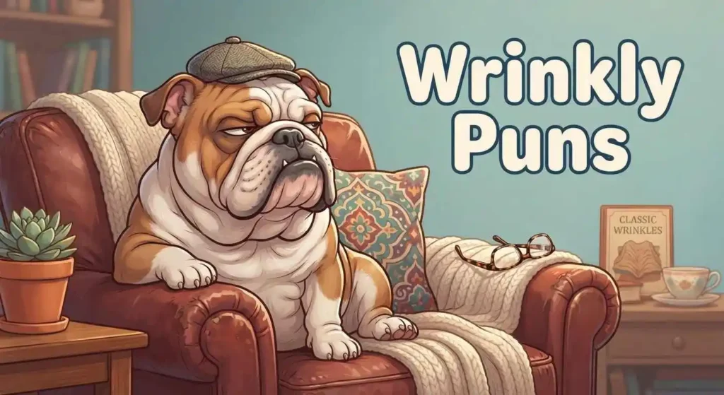 Wrinkly bulldog making a funny face